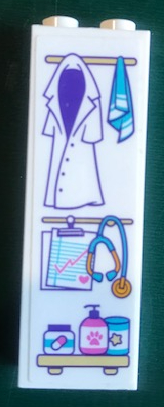 Brick 1 x 2 x 5 with White Hanging Coat, Stethoscope and Bottles on Shelf Pattern (Sticker) - Set 41345