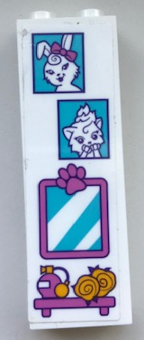 Brick 1 x 2 x 5 with Shelf, Perfume, Flowers, Mirror, Rabbit and Cat Pictures Pattern (Sticker) - Set 41345