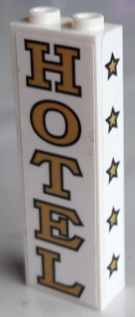 Brick 1 x 2 x 5 with 5 Gold Stars on Edge and 'HOTEL' Pattern on Both Sides (Stickers) - Set 60200