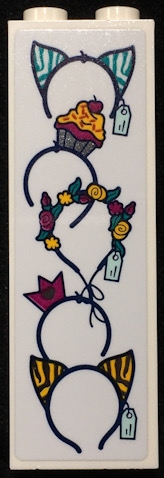 Brick 1 x 2 x 5 with Headbands with Animal Ears, Cupcake, Flowers, Crown, and Price Tags Pattern (Sticker) - Set 41344