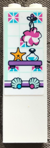 Brick 1 x 2 x 5 with Tiles, Sponge, Yellow Starfish, Shells and Bottle on Shelf Pattern (Sticker) - Set 41347