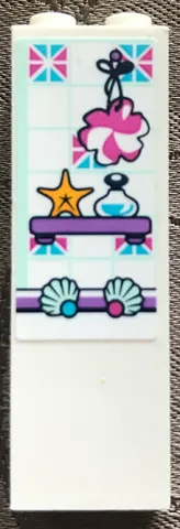 Brick 1 x 2 x 5 with Tiles, Sponge, Yellow Starfish, Shells and Bottle on Shelf Pattern (Sticker) - Set 41347