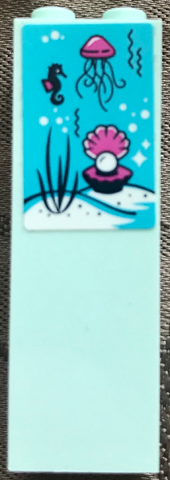 Brick 1 x 2 x 5 with Jellyfish, Seahorse and Clam Shell with Pearl Pattern (Sticker) - Set 41347