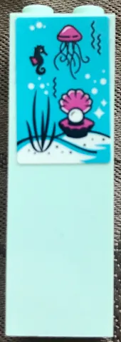 Brick 1 x 2 x 5 with Jellyfish, Seahorse and Clam Shell with Pearl Pattern (Sticker) - Set 41347