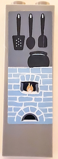 Brick 1 x 2 x 5 with Kitchen Hearth with Fire, Black Cooking Pot, Spatulas and Spoon Pattern (Sticker) - Set 41146