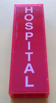 Brick 1 x 2 x 5 with White 'HOSPITAL' Vertical Pattern (Sticker) - Set 60204