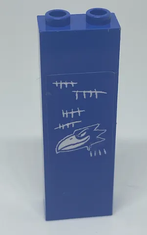 Brick 1 x 2 x 5 with White Raven Head and Tally Marks Pattern (Sticker) - Set 60210