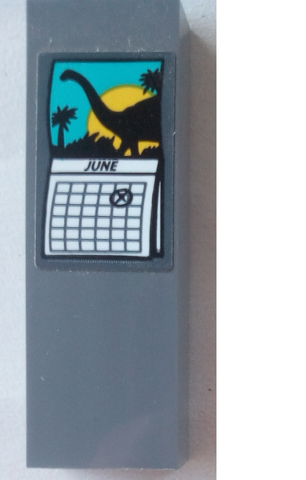 Brick 1 x 2 x 5 with Calendar, 'JUNE', and Dinosaur Silhouette Pattern (Sticker) - Set 75927