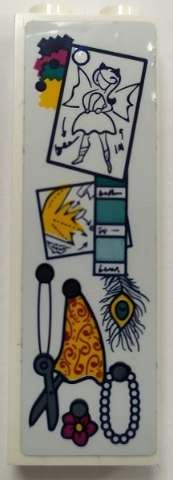 Brick 1 x 2 x 5 with Scissors, Necklace, Flower, Cloth Swatches, and Sketches Pattern (Sticker) - Set 41341