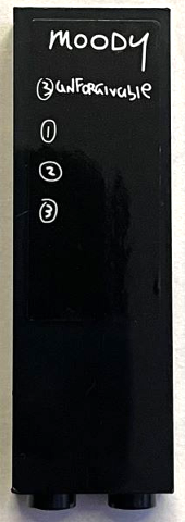 Brick 1 x 2 x 5 with White 'MOODY', 'UNFORGIVEABLE' and Numbers in Circles Pattern (Sticker) - Set 76397