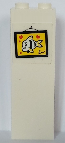 Brick 1 x 2 x 5 with Picture of Fish and Hearts in Black Frame Pattern (Sticker) - Set 60174