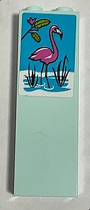 Brick 1 x 2 x 5 with Dark Pink Flamingo in Water and Small Branch with Lime Leaves on Medium Azure Background Pattern (Sticker) - Set 41347