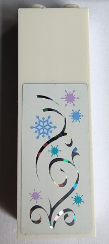 Brick 1 x 2 x 5 with Silver Swirls, Bright Light Blue, Lavender and Medium Azure Snowflakes Pattern (Sticker) - Sets 41148 / 43172