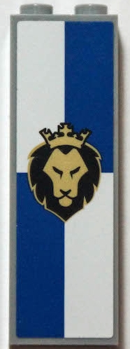 Brick 1 x 2 x 5 with Black and Gold Lion Head with Crown on Blue and White Background Pattern (Sticker) - Set 40346