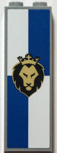 Brick 1 x 2 x 5 with Black and Gold Lion Head with Crown on Blue and White Background Pattern (Sticker) - Set 40346