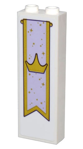 Brick 1 x 2 x 5 with Gold and Lavender Banner, Crown, and Stars Pattern (Sticker) - Set 43205