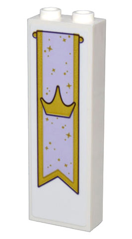 Brick 1 x 2 x 5 with Gold and Lavender Banner, Crown, and Stars Pattern (Sticker) - Set 43205