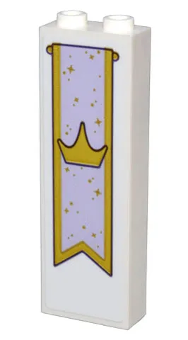 Brick 1 x 2 x 5 with Gold and Lavender Banner, Crown, and Stars Pattern (Sticker) - Set 43205