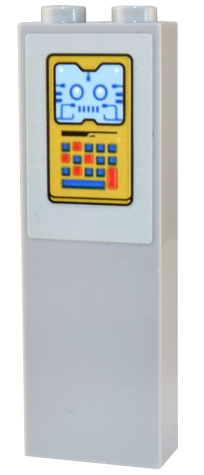 Brick 1 x 2 x 5 with Gold Control Panel with Bright Light Blue Citybot Face and Red and Blue Keypad Pattern (Sticker) - Set 80036
