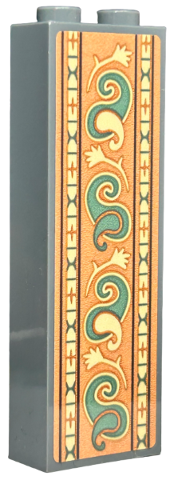 Brick 1 x 2 x 5 with Wallpaper, Sand Green and Tan Swirls, Feathers and Ornamental Geometric Border on Orange Background Pattern (Sticker) - Set 40579
