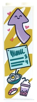 Brick 1 x 2 x 5 with Lavender Arrow with Face, Dark Pink Hearts, 'Menu' with number 3 and 4, Bowl of Noodles and Bubble Tea Pattern (Sticker) - Set 41450