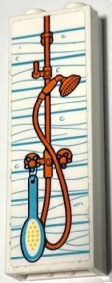 Brick 1 x 2 x 5 with Orange Shower Head and Hose, Medium Azure Bath Brush and Wood Grain Pattern (Sticker) - Set 41428