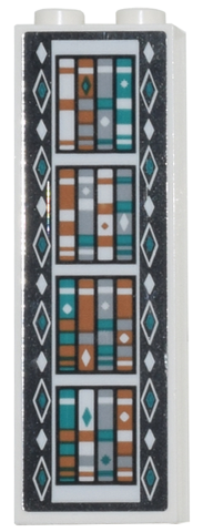 Brick 1 x 2 x 5 with Dark Turquoise, Light Bluish Gray, and Medium Nougat Books on White Bookcase, Diamonds on Mirror Background Pattern (Sticker) - Set 43224