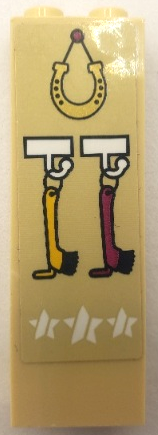 Brick 1 x 2 x 5 with Gold Hanging Horseshoe, White Stars and Yellow and Magenta Brushes on Hooks Pattern (Sticker) - Set 41367