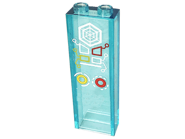 Brick 1 x 2 x 5 with Display Screen with White Hexagonal Spider Web and Circuitry, Bright Light Orange and Red Circles Pattern (Sticker) - Set 41232