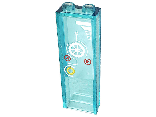 Brick 1 x 2 x 5 with Display Screen with White Cog Wheel and Circuitry, Bright Light Orange and Red Circles and Arrows Pattern (Sticker) - Set 41232