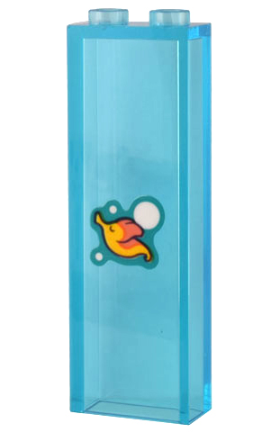 Brick 1 x 2 x 5 with Coral and Bright Light Orange Fish and White Bubbles Pattern (Sticker) - Set 43205