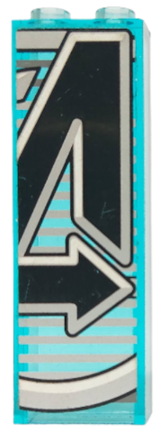 Brick 1 x 2 x 5 with Avengers Logo Right Half with Thin Dark Bluish Gray Top Line Pattern Model Left Side (Sticker) - Set 76038