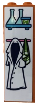 Brick 1 x 2 x 5 with White Lab Coat, Cloth and Flasks on Shelf Pattern (Sticker) - Set 41682