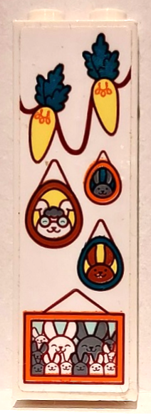 Brick 1 x 2 x 5 with Portrait Pictures of Rabbits and Hanging Carrot Lights Pattern (Sticker) - Set 40449