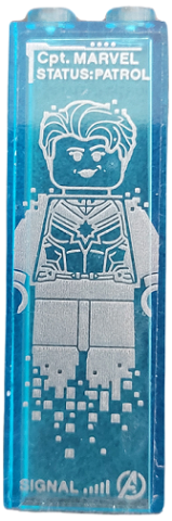 Brick 1 x 2 x 5 with Silver 'Cpt. MARVEL', 'STATUS:PATROL', 'SIGNAL', Avengers Logo and Captain Marvel Minifigure Pattern (Sticker) - Set 76192