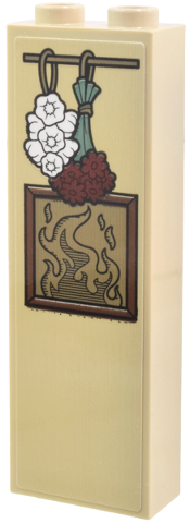 Brick 1 x 2 x 5 with Hanging White Dried Garlic and Dark Red and Sand Green Flowers above Picture of Fire Pattern (Sticker) - Set 21341