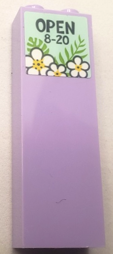 Brick 1 x 2 x 5 with 'OPEN 8-20', Flowers and Leaves on Light Aqua Background Pattern (Sticker) - Set 41710