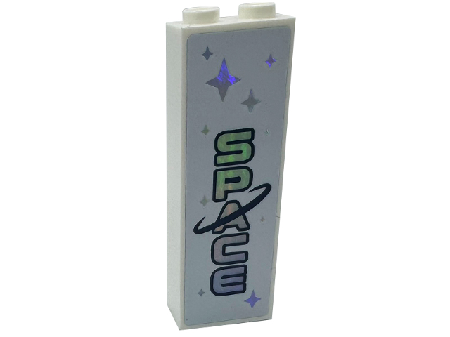 Brick 1 x 2 x 5 with Iridescent Mirrored Stars and 'SPACE' Pattern (Sticker) - Set 41713