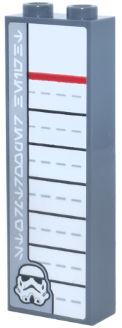 Brick 1 x 2 x 5 with White and Red Ruled Paper, Dotted Lines, Helmet and Aurebesh Characters 'STORMTROOPER HEIGHT' Pattern (Sticker) - Set 75419