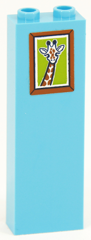 Brick 1 x 2 x 5 with Picture of Giraffe Head and Neck on Lime Background in Medium Nougat Frame Pattern (Sticker) - Set 41704