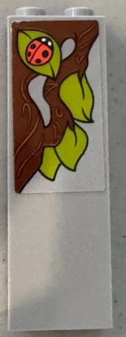 Brick 1 x 2 x 5 with Reddish Brown Tree Branch, Lime Leaves and Coral Ladybug Pattern (Sticker) - Set 41423