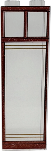 Brick 1 x 2 x 5 with Reddish Brown and Black Window Frame and Gold Lines Pattern