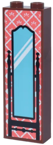 Brick 1 x 2 x 5 with White and Coral Wallpaper, Black and Medium Azure Ornate Mirror with Reflections Pattern (Sticker) - Set 11370
