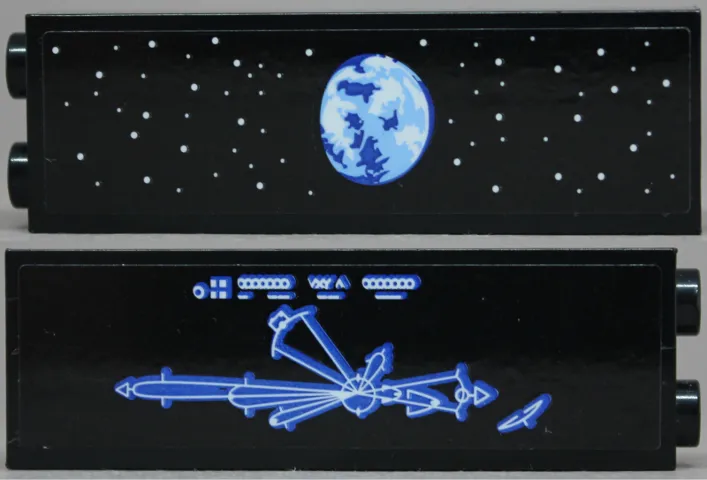 Brick 1 x 2 x 5 with Blue Planet, White Stars and Blueprint Pattern on Both Sides (Stickers) - Set 75159