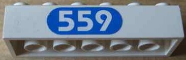 Brick 2 x 6 with White '559' in Blue Oval Pattern (Sticker) - Set 6559