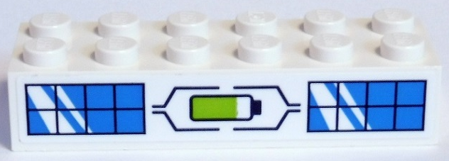 Brick 2 x 6 with Lime Battery Power Meter and 2 Dark Azure Solar Panels Pattern (Sticker) - Set 41346