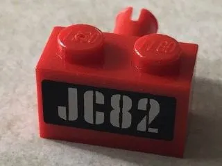Brick, Modified 1 x 2 with Pin with Silver 'JC82' on Black Background Pattern (Sticker) - Set 76006