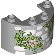 Cylinder Half 2 x 4 x 2 with 1 x 2 Cutout with White Stones and Lime Leaves with Bright Pink Flowers Pattern