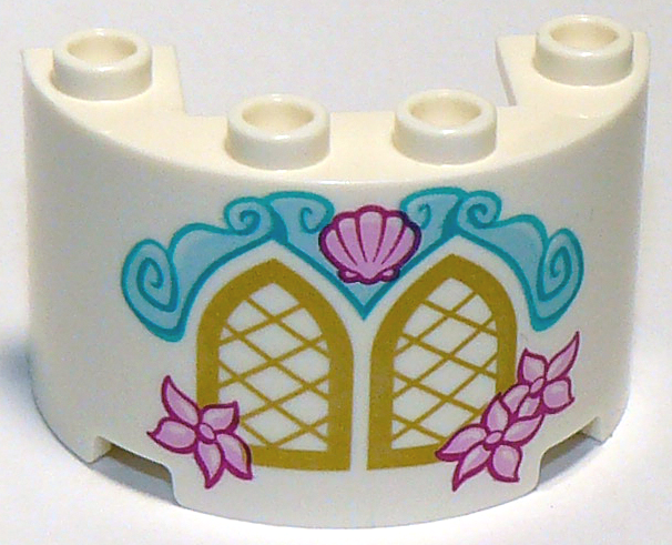 Cylinder Half 2 x 4 x 2 with 1 x 2 Cutout with Gold Windows and Bright Light Pink Shell and Flowers Pattern