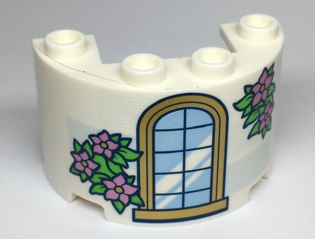 Cylinder Half 2 x 4 x 2 with 1 x 2 Cutout with Gold Trim Window and Green Leaves with Metallic Pink Flowers Pattern
